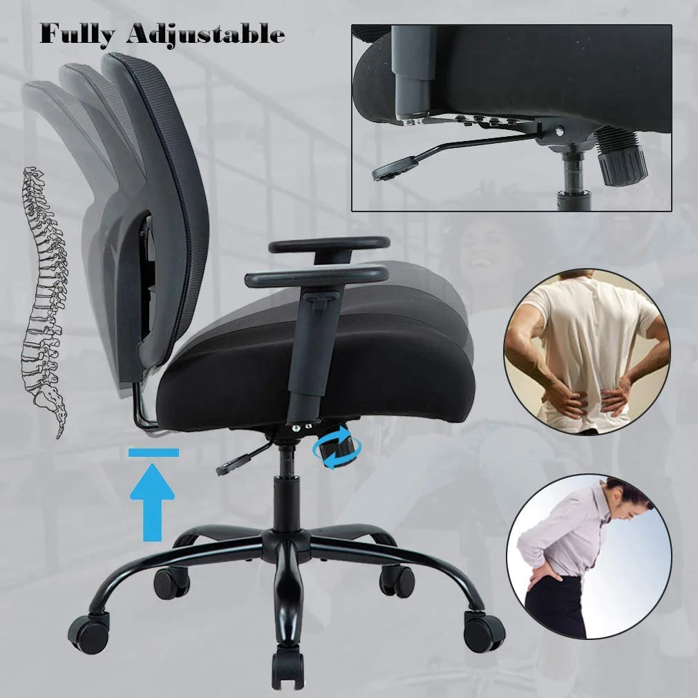 Black Mesh Ergonomic Office Chair 400 lbs with Wheels and Adjustable Arms Y86142