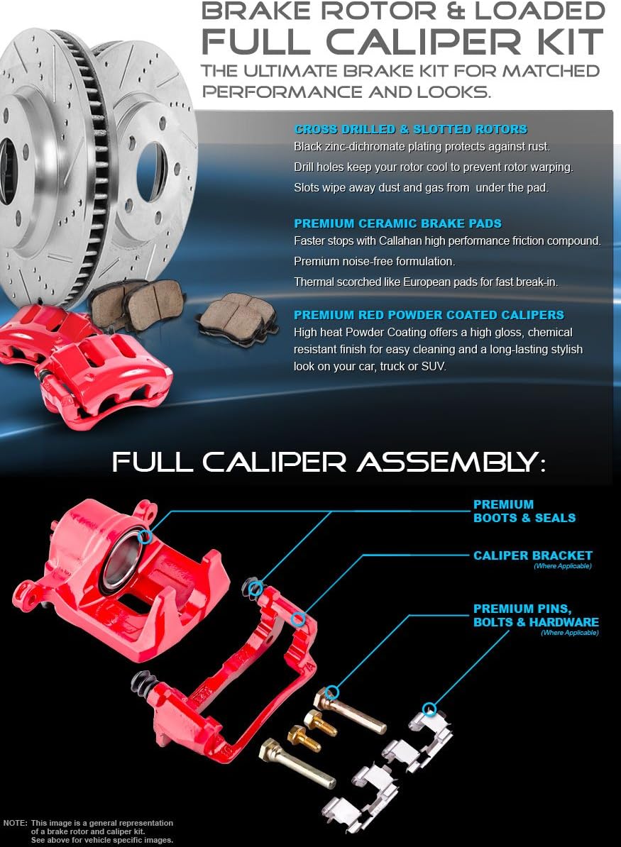 Powder Coated Red Calipers Rotors Ceramic Pads Kit E827