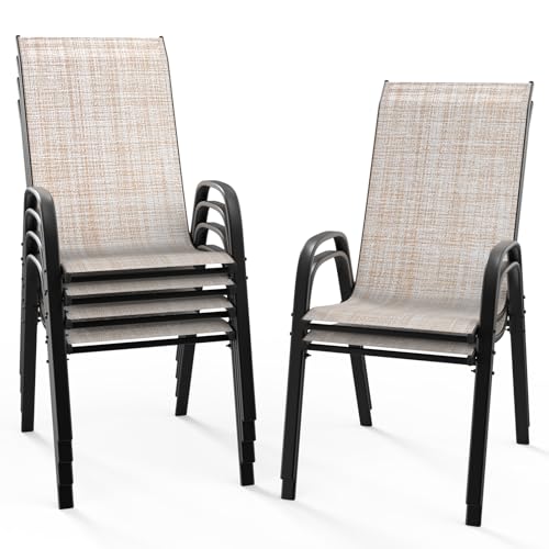 Black Set of 6 Stackable Outdoor Dining Chairs with Sling High Back and Armrests V434