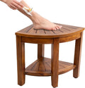 Teak Corner Bench with Shelf, 18 Inch Wooden Seat Stool P39026