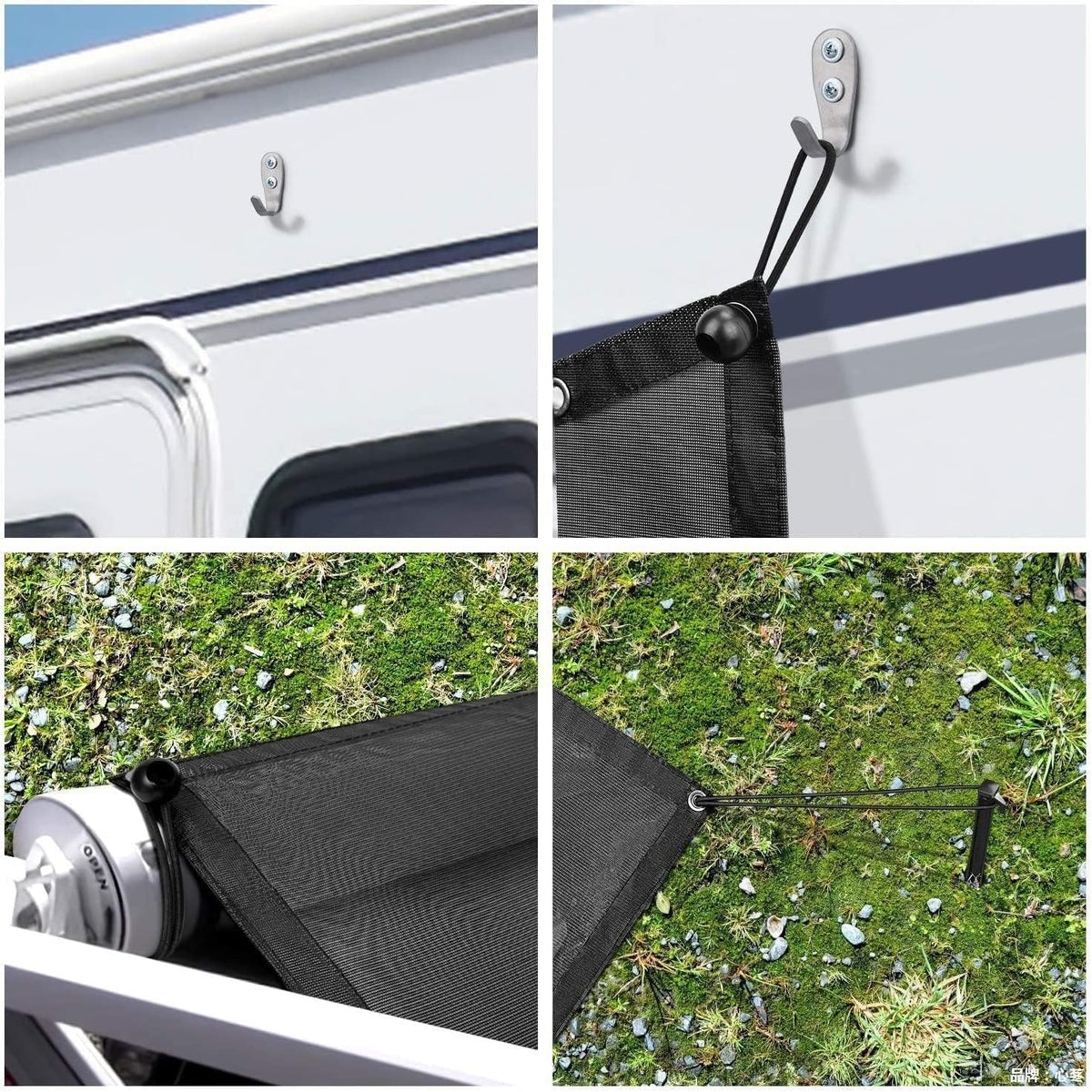 RV Awning Side Sun Shade 9’ x 7’ Black Mesh Screen Kit W844