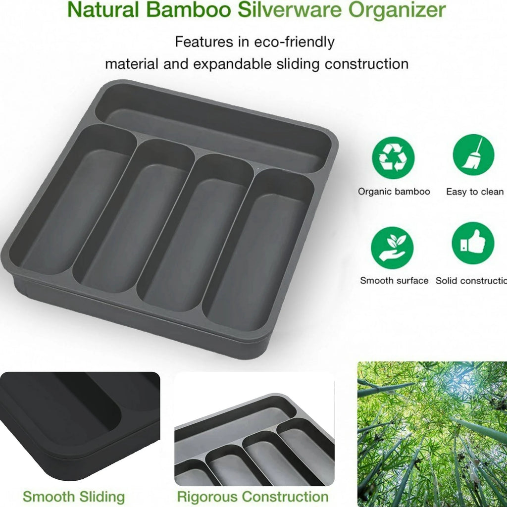 Black Expandable Plastic Silverware Drawer Organizer P8938