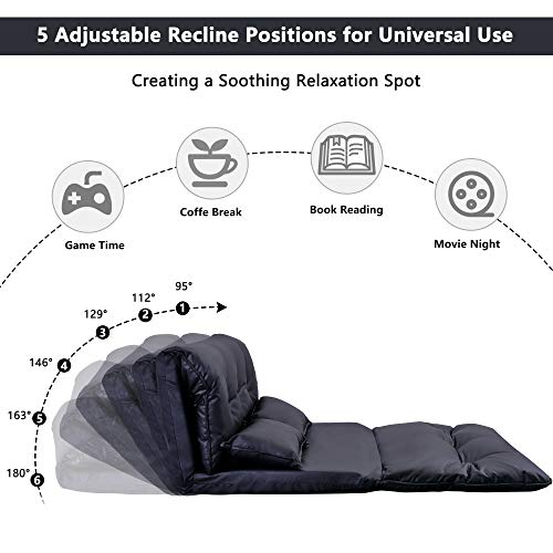 5-Position Folding Chaise Lounge with Adjustable Back & Steel Frame Black H2270
