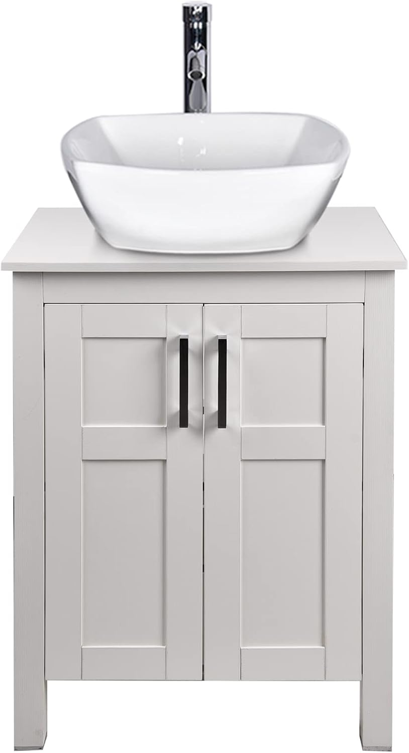 24 Inches White Single Bathroom Vanity Set with Top and 2-Door Cabinet I654
