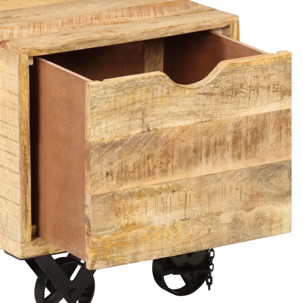 Solid Mango Wood Side Table with Drawer Wheels K324