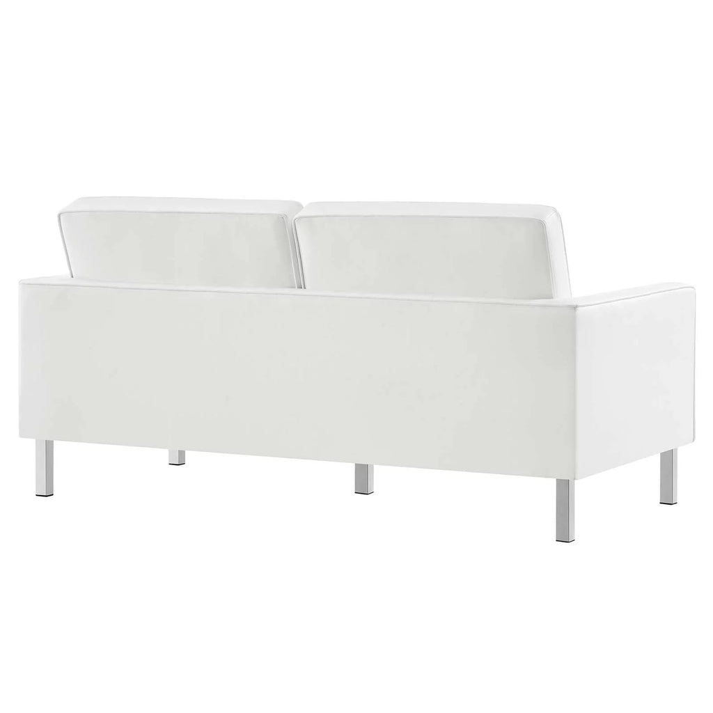Silver White Tufted Vegan Leather Loveseat W6431