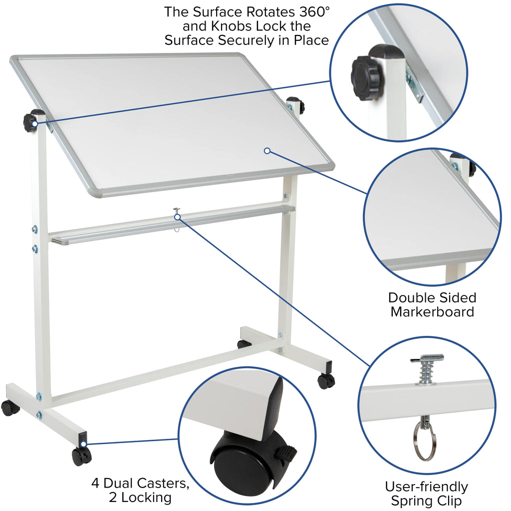 Double-Sided Mobile White Board with Pen Tray N1872