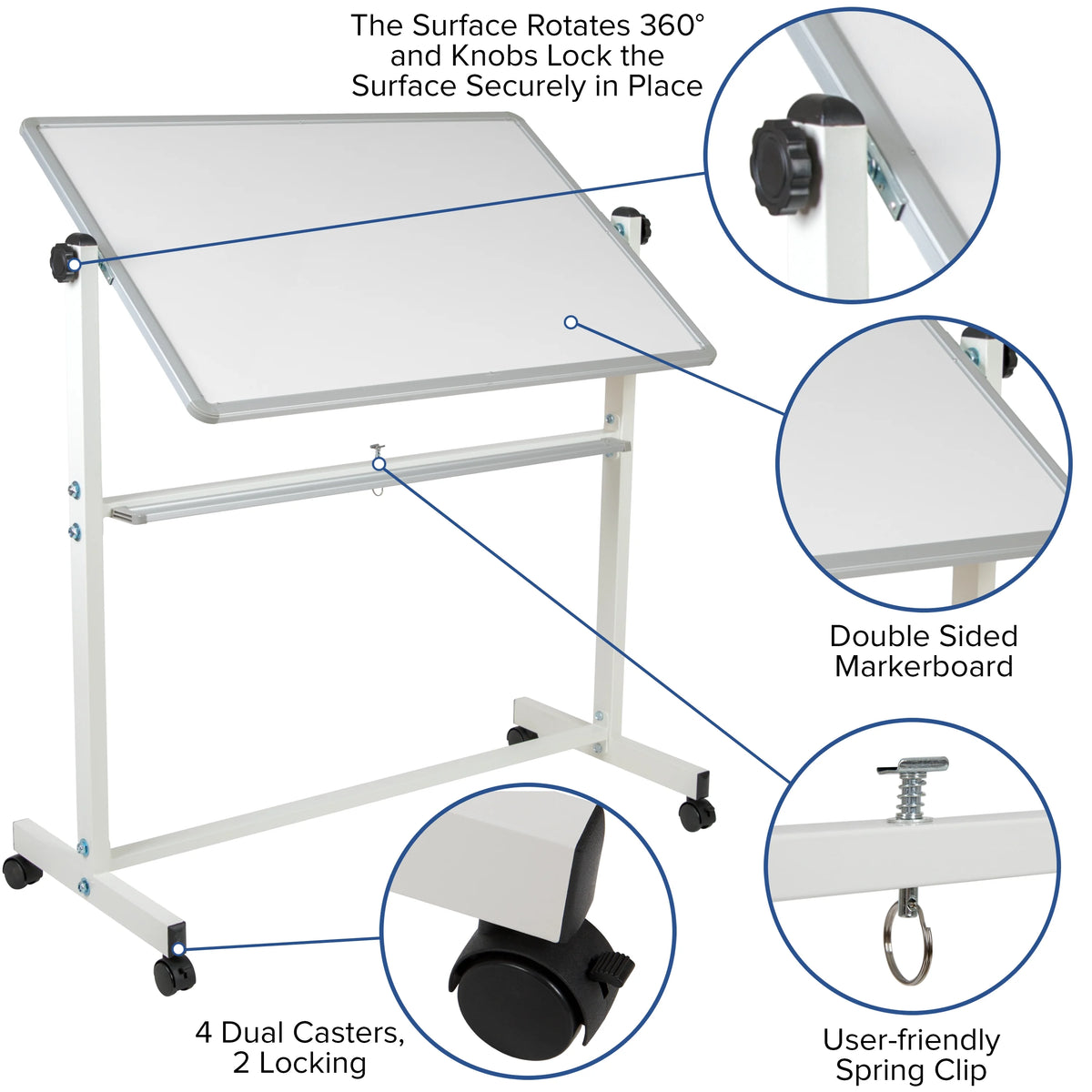 Double-Sided Mobile White Board with Pen Tray N1872
