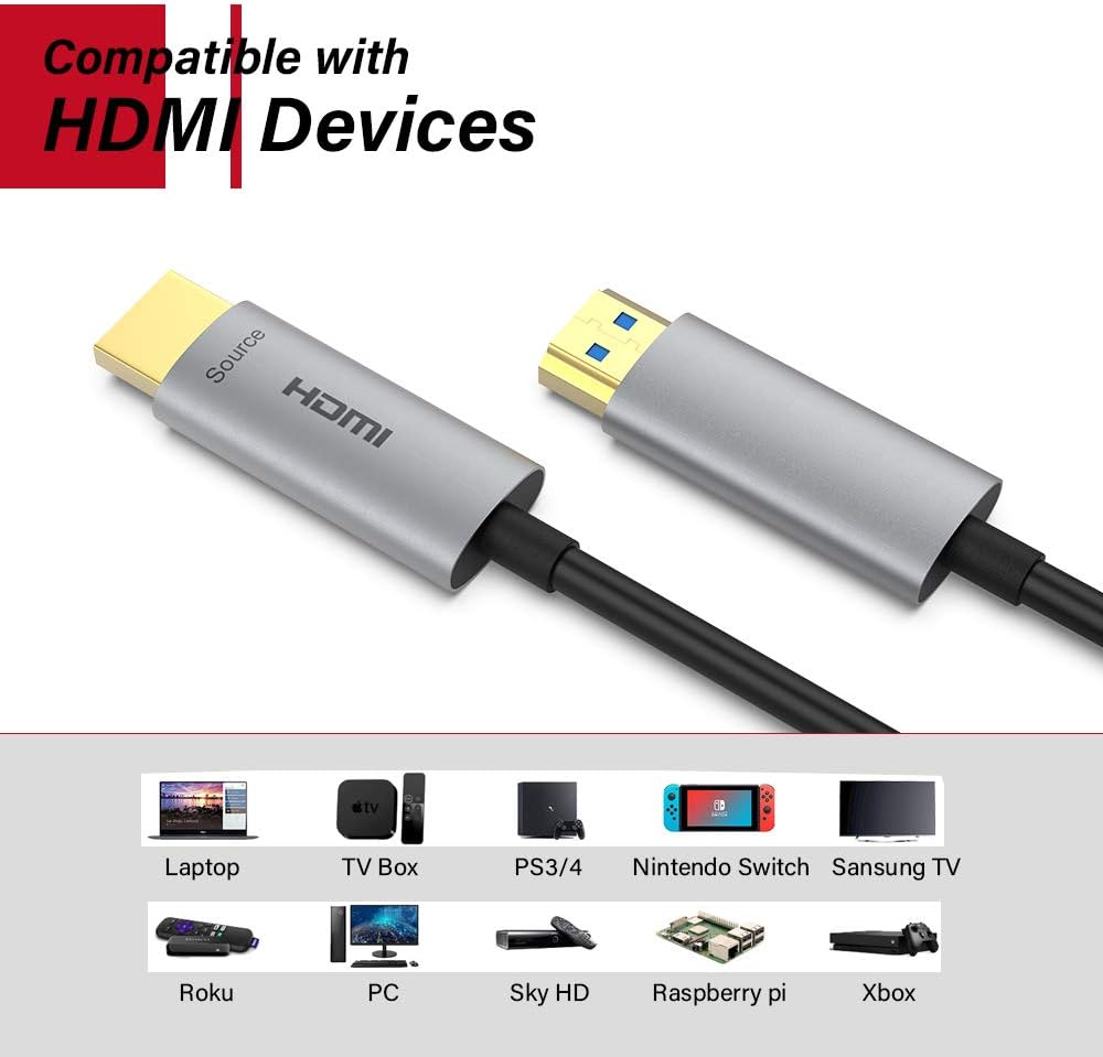 50ft Fiber Optic HDMI Cable 4K@60Hz HDR ARC 18Gbps M6639