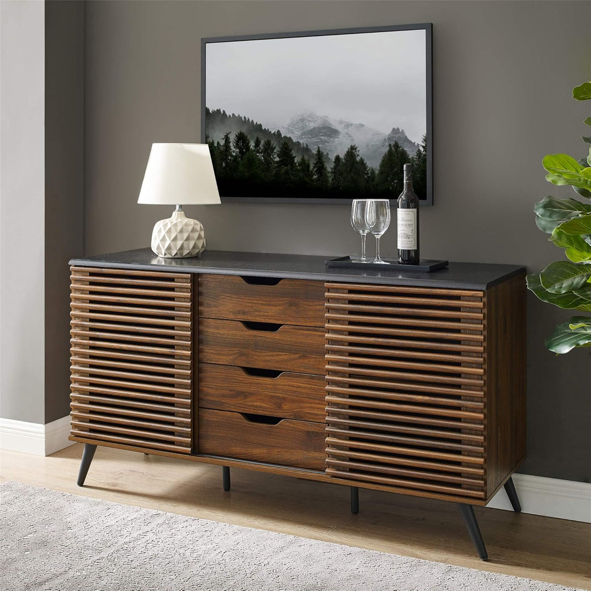 Dark Walnut 30 Inch Glass Door Bar Cabinet O247