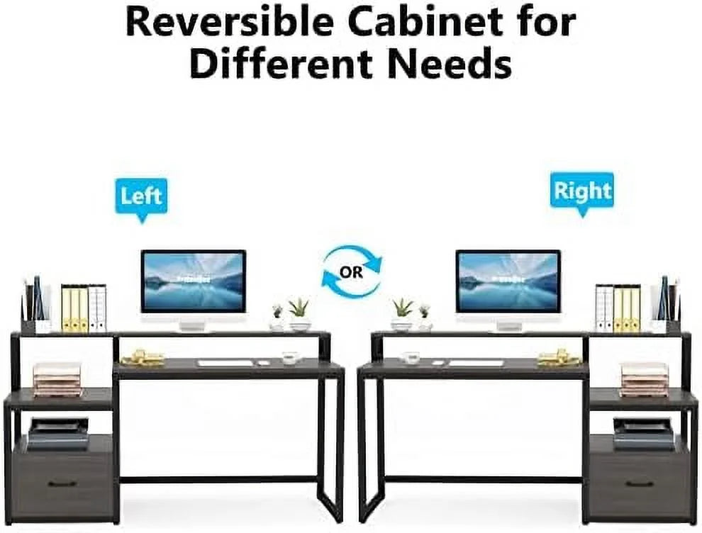 60 inch Computer Desk with File Drawer and Shelves D950