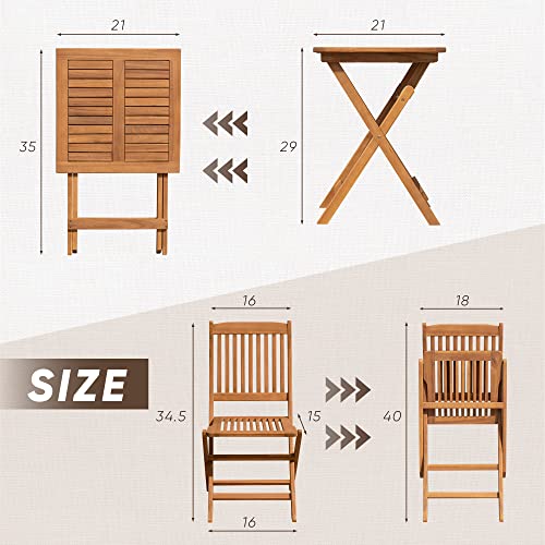 3 Piece Acacia Wood Folding Patio Bistro Set J49530