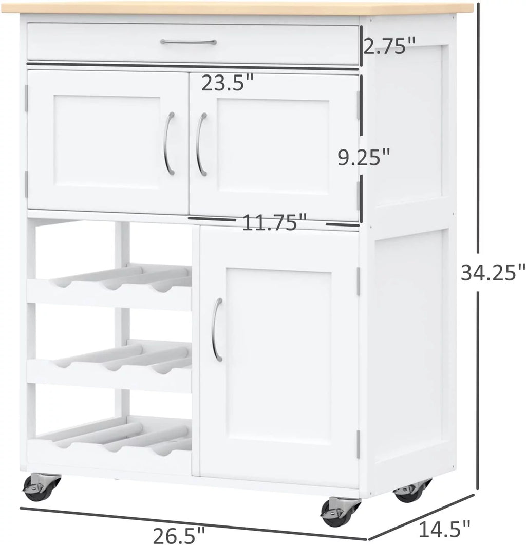Rolling Kitchen Island with Wine Rack and Drawer B137