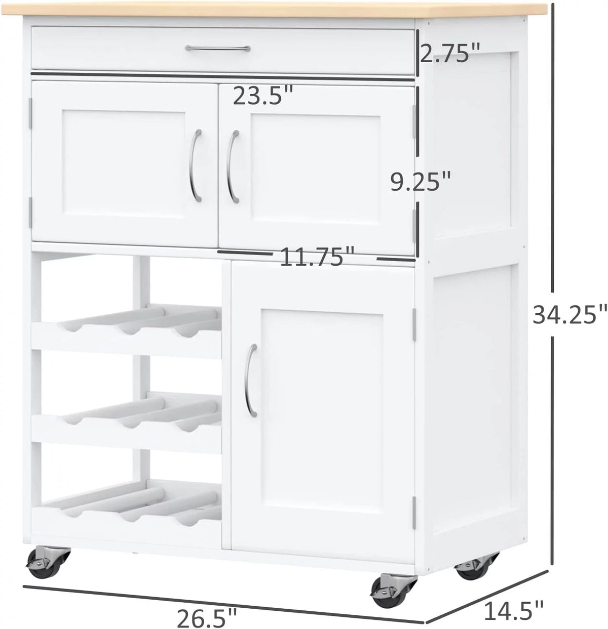 Rolling Kitchen Island with Wine Rack and Drawer B137