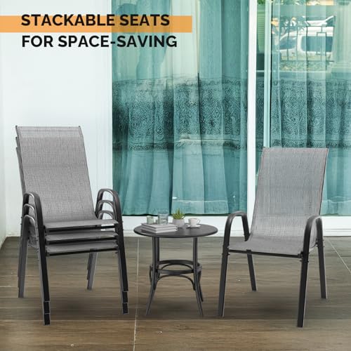 Black Set of 6 Stackable Outdoor Dining Chairs with Sling High Back and Armrests V434