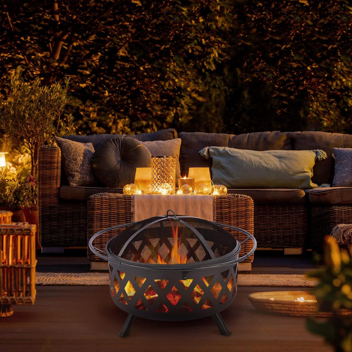30-Inch Round Wood Burning Fire Pit with BBQ Grill Z40373