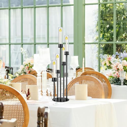 Black 5 Head Glass Cylinders Metal Candelabra F264413