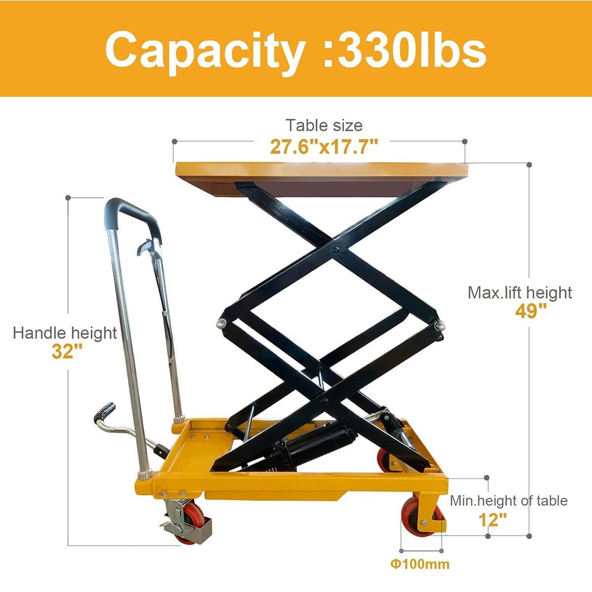 Hydraulic Lift Table Cart 330lbs Capacity 49 Lifting Height S486