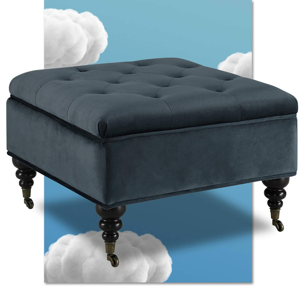 Blue Tufted Storage Ottoman with Casters R40801