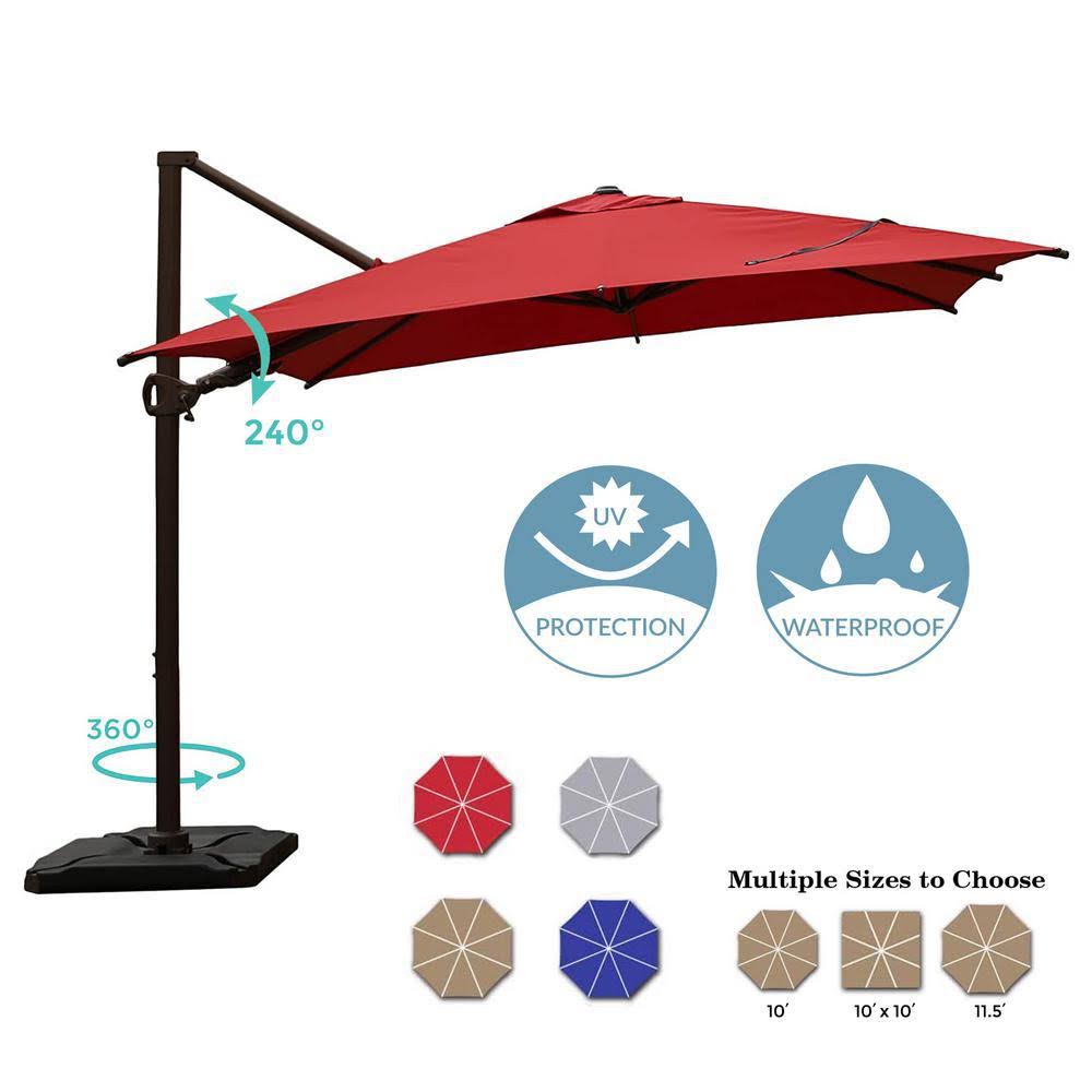 10 ft. x 10 ft. 360-Degree Rotating Aluminum Cantilever Patio Umbrella with Base Weight in Dark Red S69428