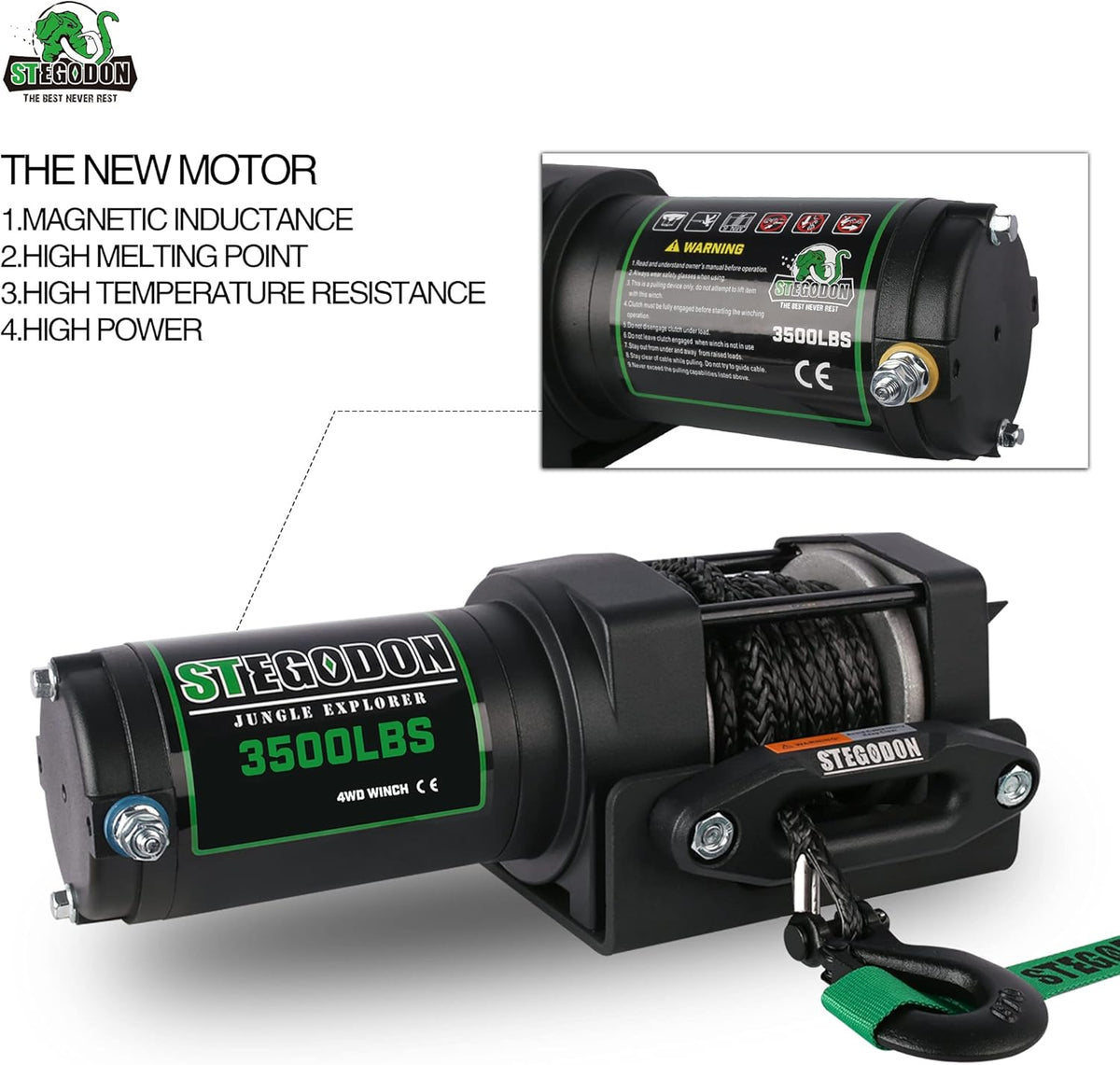 3500 lb. Load Capacity 12V Synthetic Rope Electric Winch with Wireless Remote C829