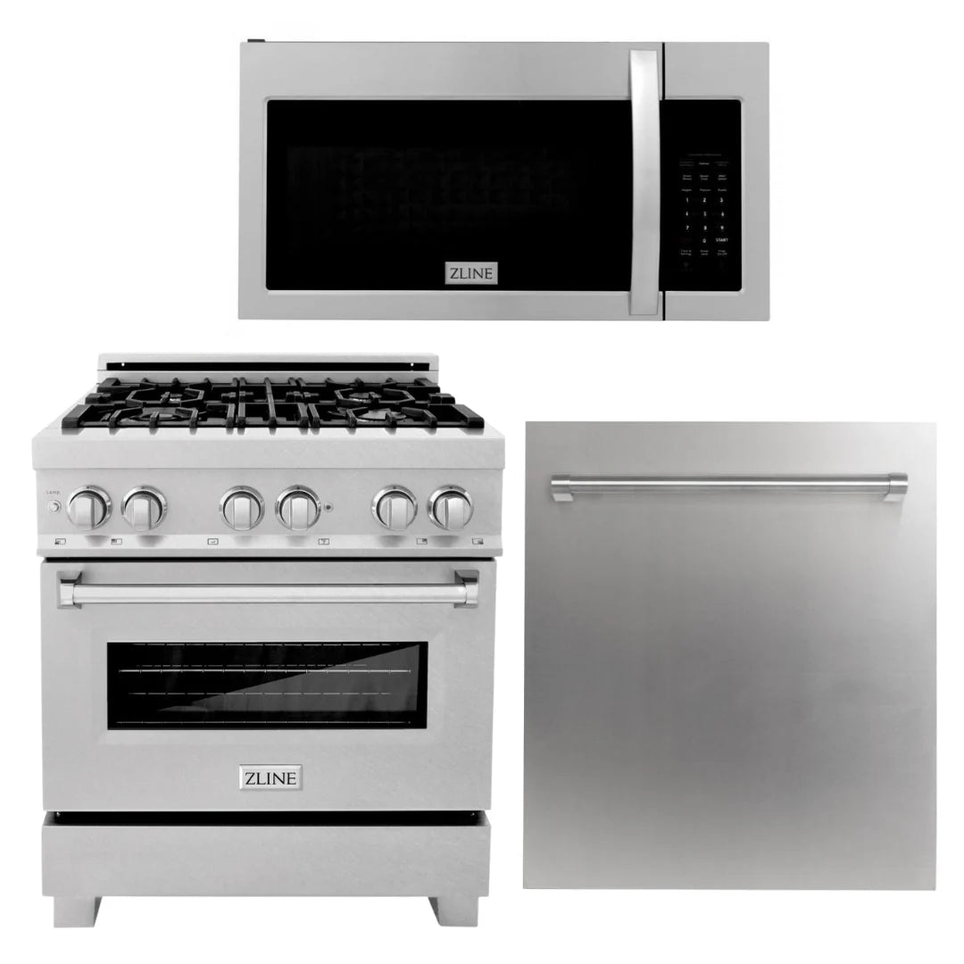 30 in. Stainless Steel Gas Range Microwave and Dishwasher D96629