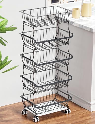 5 Tier Wire Fruit Basket with Wheels X93299