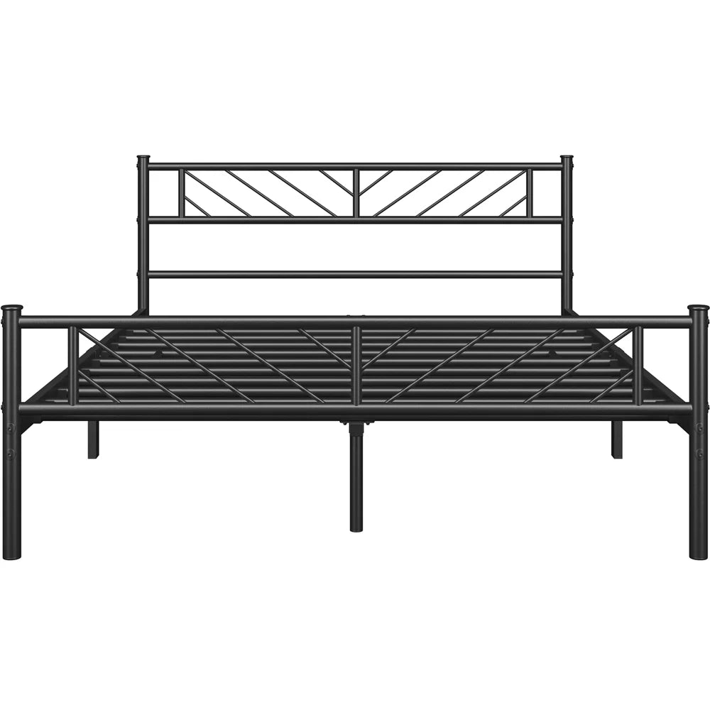 Queen Metal Platform Bed with Arrow Design Headboard and Footboard G808283