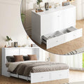 Queen Size White Murphy Bed with Tri-Folding Mattress and Storage Drawer A320