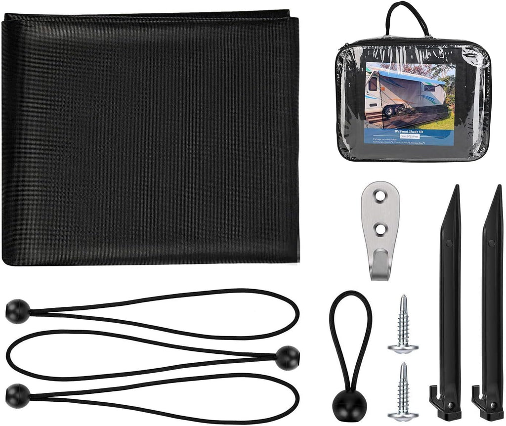 RV Awning Side Sun Shade 9’ x 7’ Black Mesh Screen Kit W844