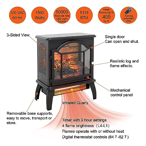 1500W Infrared Freestanding Electric Fireplace Stove Heater with Remote N696305
