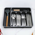 Black Expandable Plastic Silverware Drawer Organizer P8938