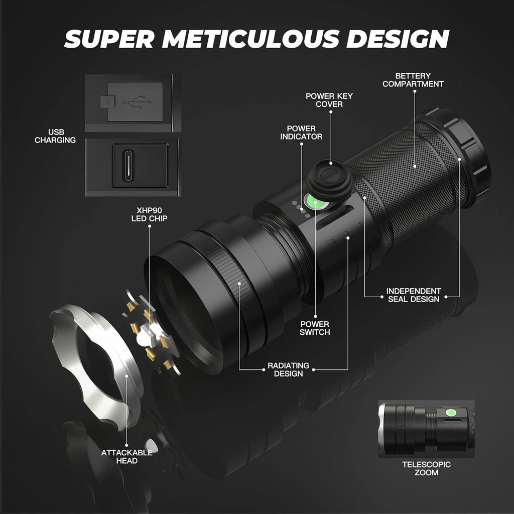 100000 High Lumens Rechargeable LED Flashlight R7211
