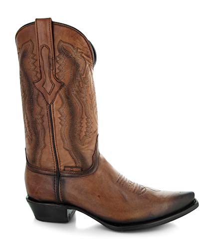 Tan Genuine Leather Snip Toe Cowboy Boots I22920