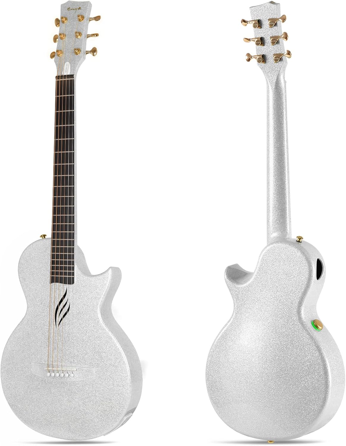 Carbon Fiber Acoustic Electric Guitar with Gig Bag, Strap, Strings, Instrument Cable (Sparkling Silver) D164178