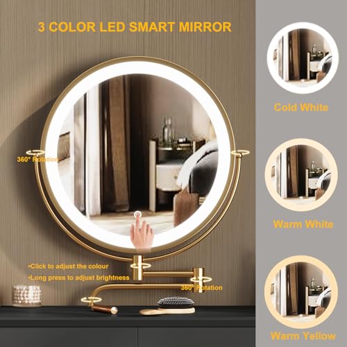 Black 31.5in Vanity Desk Set with 360° Rotating Mirror and Lights, 2 Drawers, Stool L431120