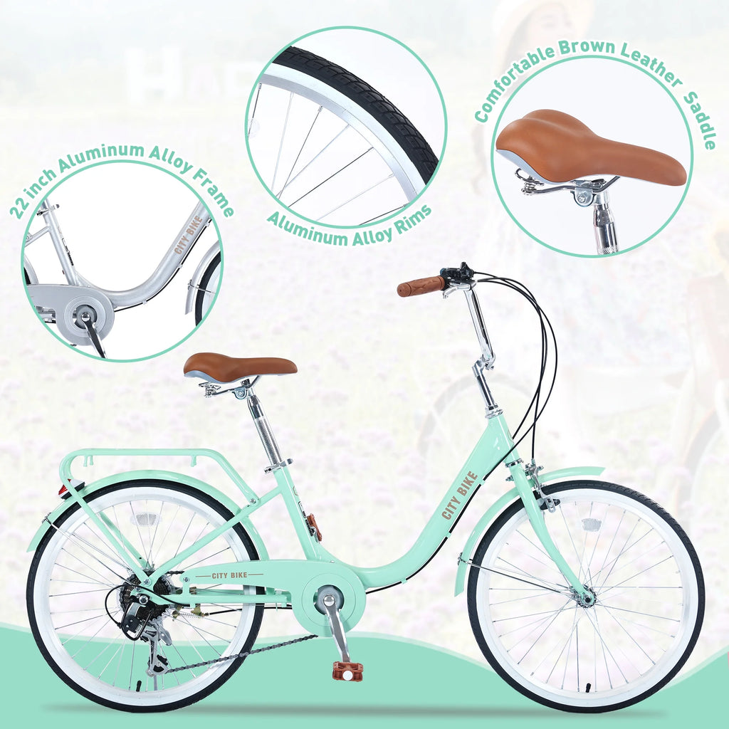 22" Aluminum Alloy 7 Speed Green Bicycle X24562