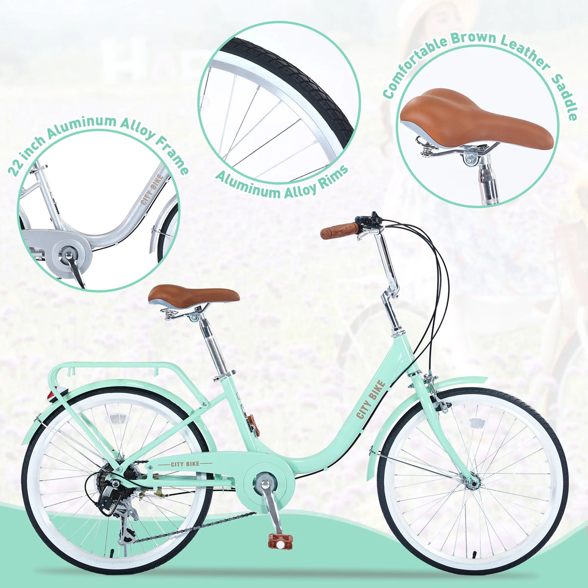 22" Aluminum Alloy 7 Speed Green Bicycle X24562