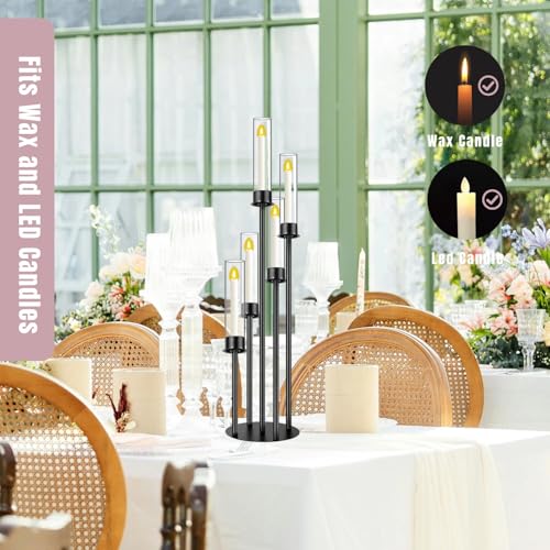 Black 5 Head Glass Cylinders Metal Candelabra F264413