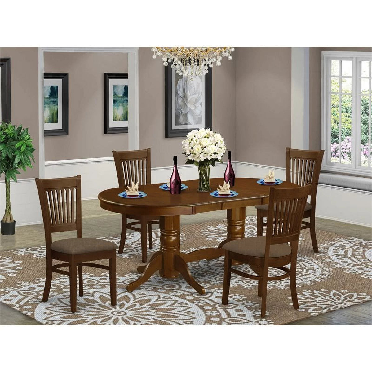5-piece Espresso Wood Dining Table Set I5547