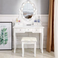 White 5 Drawer Vanity Table with Cushioned Stool Set V5754
