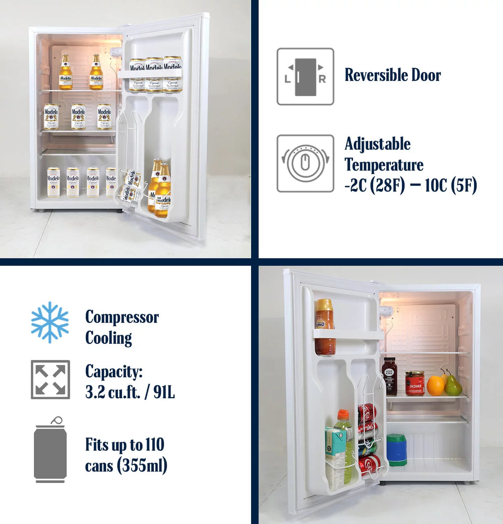 Compact Fridge with Bottle Opener, 90 L 3.2 Cubic Foot G50241