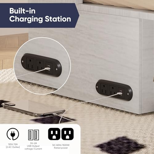 Queen Size White Murphy Bed with Tri-Folding Mattress and Storage Drawer A320
