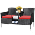 Beige Rattan 2-Seat Patio Loveseat with Cushions U9235