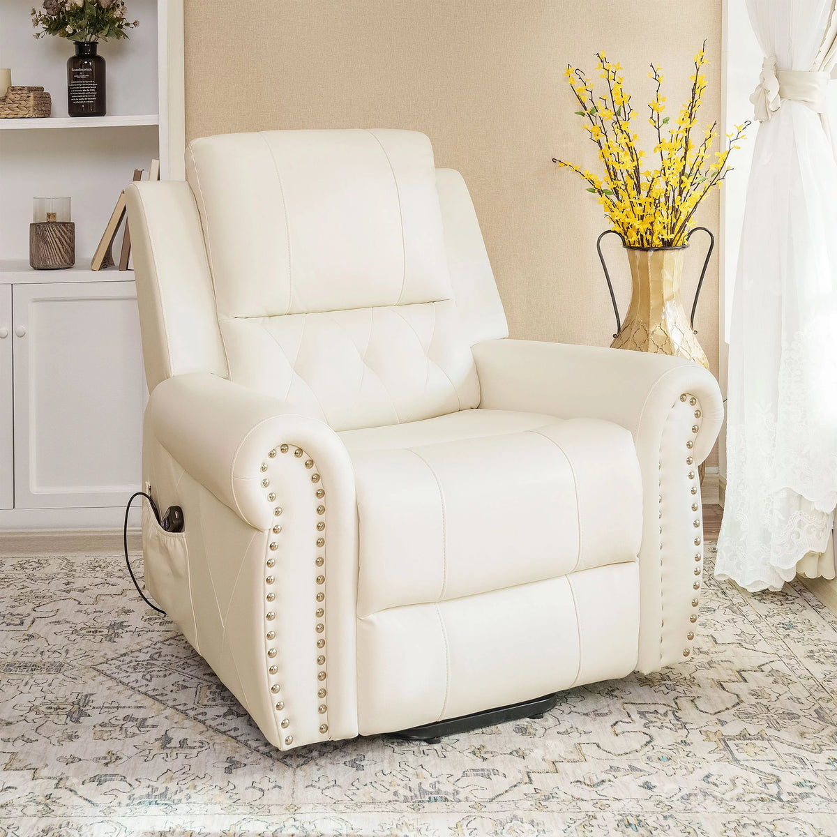 Oversized Leather Power Lift Recliner Chair with Footrest A302