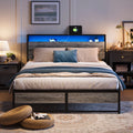 Full Size Metal Platform Bed Frame with Headboard and Storage Shelves R384