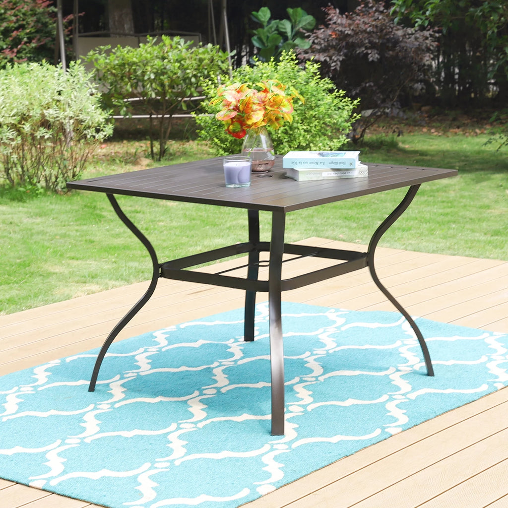 Metal Steel Slat 37 inch Dining Table with Umbrella Hole M417634