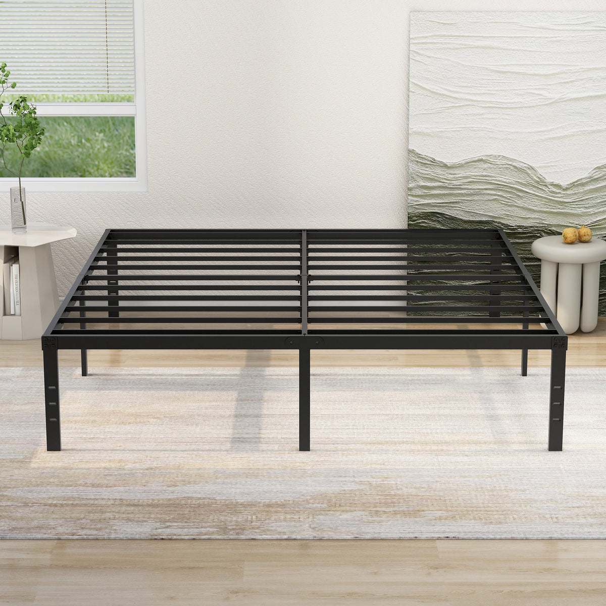 18" 3500 lbs Heavy Duty Black Steel Slat Metal King Bed Frame H7939