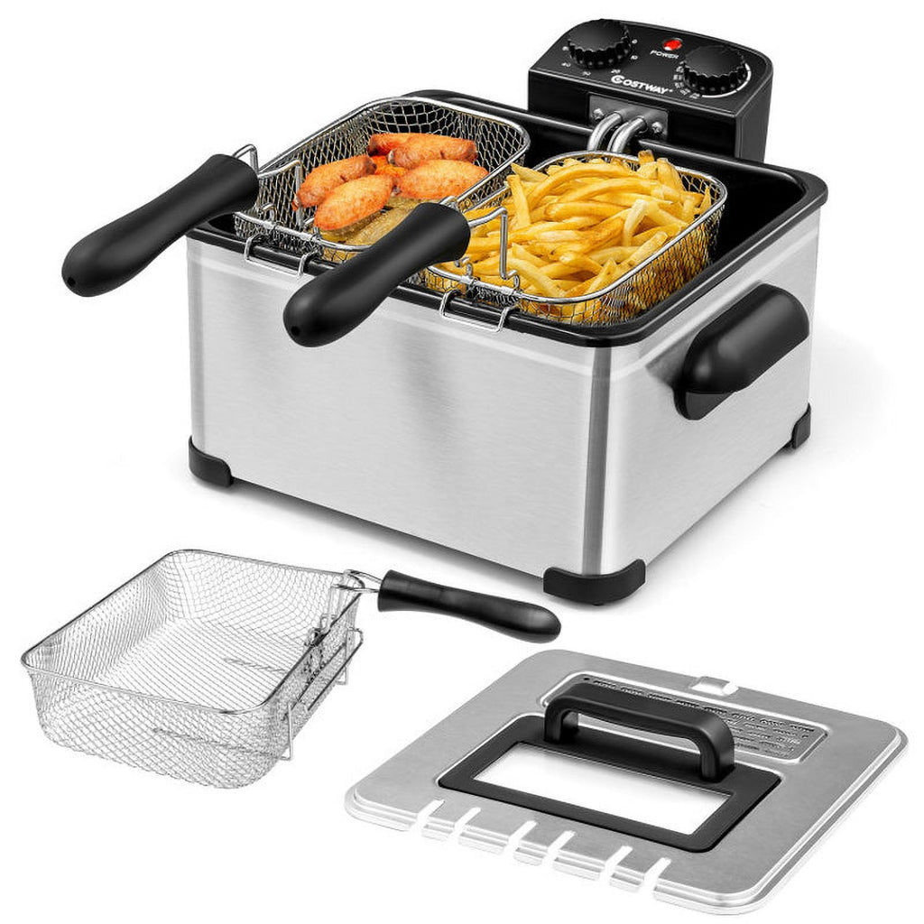 5.3Qt Stainless Steel Electric Deep Fryer with Triple Basket P24462