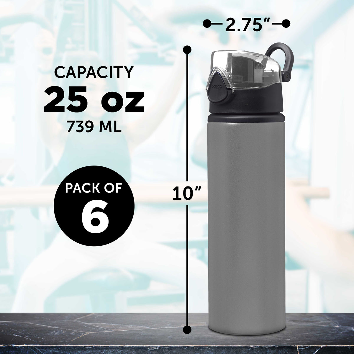 25 oz Aluminum Water Bottle 6 Pack with Carabiner M406